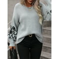 thumbnail image 4 of Women Knit Sweater Long Sleeve Crew Neck Abstract Lines Loose Pullover Warm Sweater for Fall Winter, 4 of 10