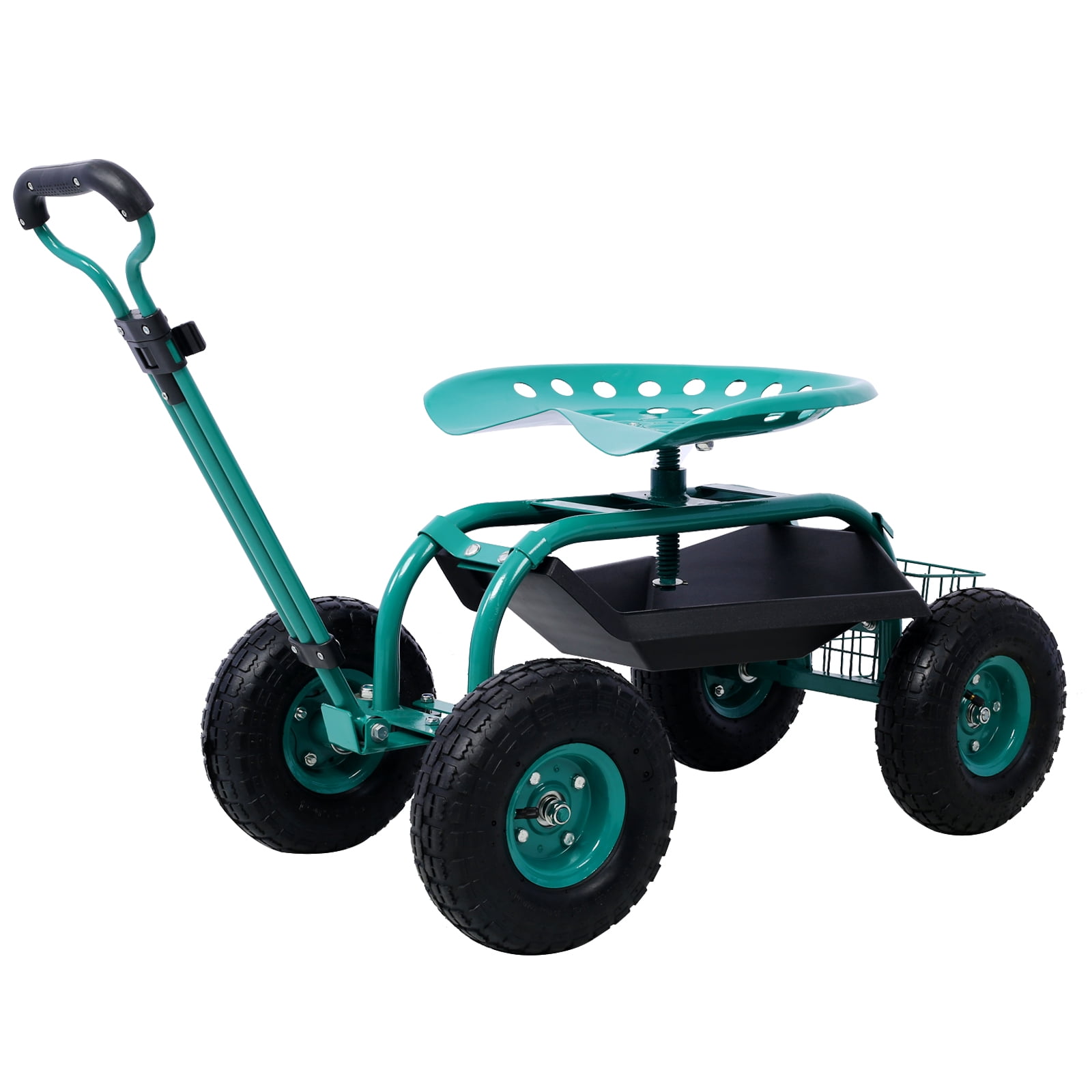 Rolling Garden Scooter Garden Cart Seat with Wheels and Tool Tray, 360 Swivel Seat