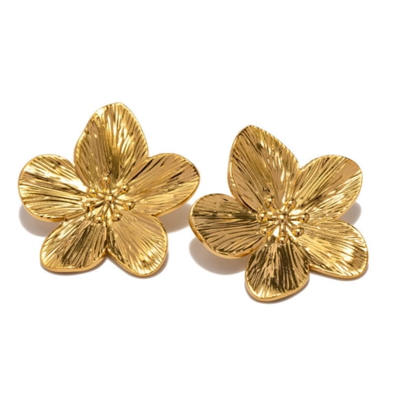 SeekLGT Womens Gold Studs Flower Earrings, Golden Petals Big Stud Earring Stainless Steel Hypoallergenic Jewelry Gift for Everyday Wear Wedding, 1 Pair