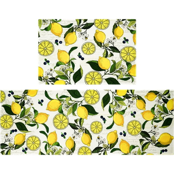 2 Pieces Lemon Kitchen Rug Vintage Lemon Anti Fatigue Mat Non Skid