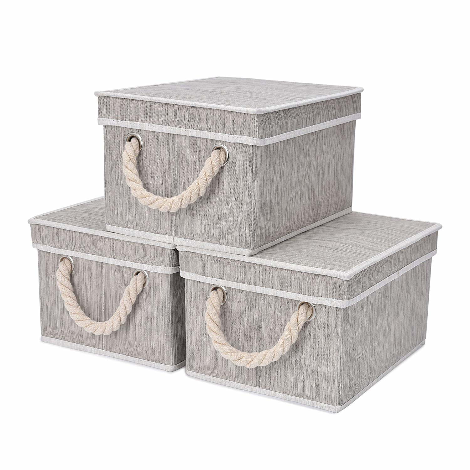 3-Pack Medium Rectangle Decorative Storage Baskets StorageWorks Closet Storage Bins with Cotton Rope Handles Gray