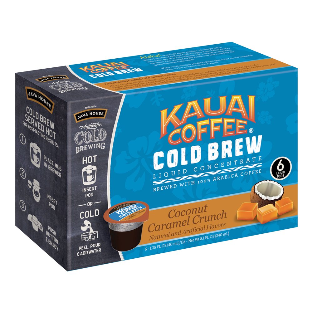 Kauai Cold Brew Coffee Pods, Coconut Caramel Crunch, 6 Count