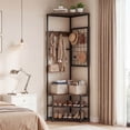thumbnail image 5 of Costway Corner Hall Tree, Freestanding Coat Rack with Storage Shelves & Removable Hooks Rustic Brown + Black, 5 of 10