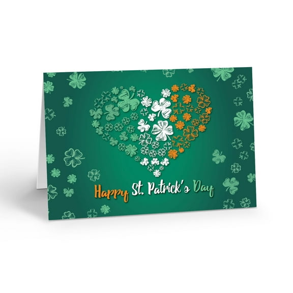 Shamrock Heart Happy St. Patrick's Day Greeting Card - 12 Cards with Envelopes -