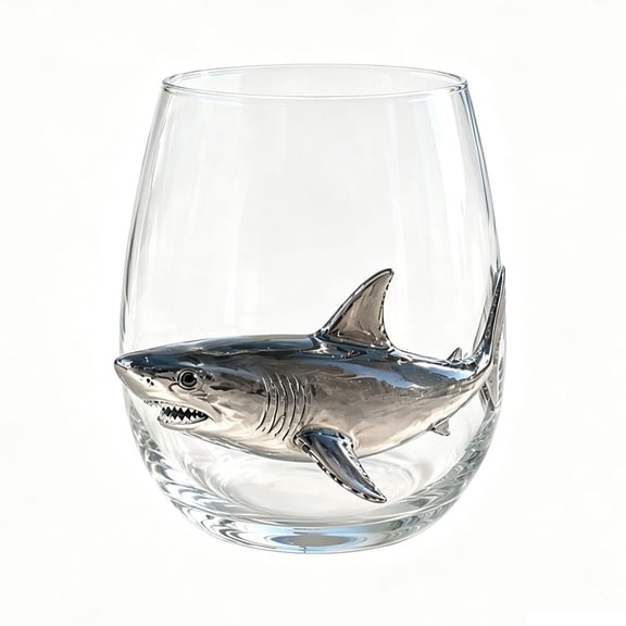 Artisanal Blue Ringed Octopus Glassware, 3D Ocean Octopus Drinking Glass with Sculpted Tentacles, Handcrafted Borosilicate Tumbler for Cocktails and Beverages, Coastal Home Decor(Shark)