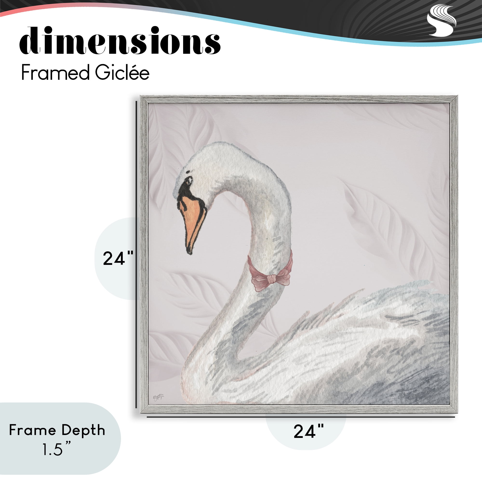 Stupell Industries Soft Classic Swan & Bow Gray Framed Giclee Art, design by Elizabeth Medley