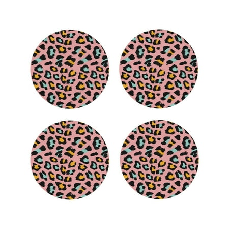 

Coasters Set of 4 - Leopard print B Drink Coasters for Tabletop Protection Leather Coasters for Living Room Decor and Housewarming Gift Round Shape