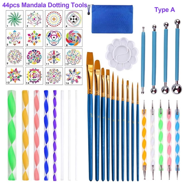 TFixol44 Piece Mandala Dotting Tools DIY Painting Stencils Ball Palette Paint Brushes Multifunction Embossing Dot Kit for Canvas Rocks Coloring Drawing Crafting Art Supplies Handwork Decoration