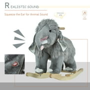 Qaba Kids Ride-On Rocking Horse Toy Mammoth Style Rocker with Fun Music & Soft Plush Fabric for Children 3+ Years