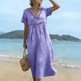 thumbnail image 6 of Dvprdro V Neck Cotton Linen Short Sleeve Tiered Maxi Dress for Women 2026 Summer Flowy A Line Beach Solid, 6 of 9