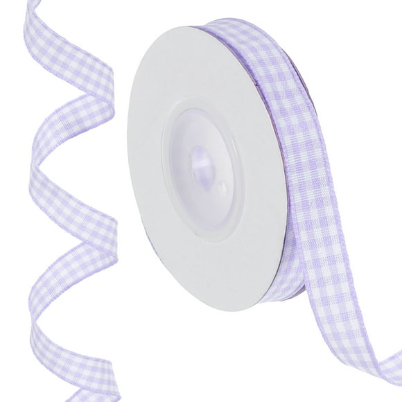 Uxcell 10 Yards x 0.4" Plaid Ribbon Light Purple and White Gingham Ribbon Gift Wrapping Ribbon for Thanksgiving Bow Wreath Craft Birthday Wedding