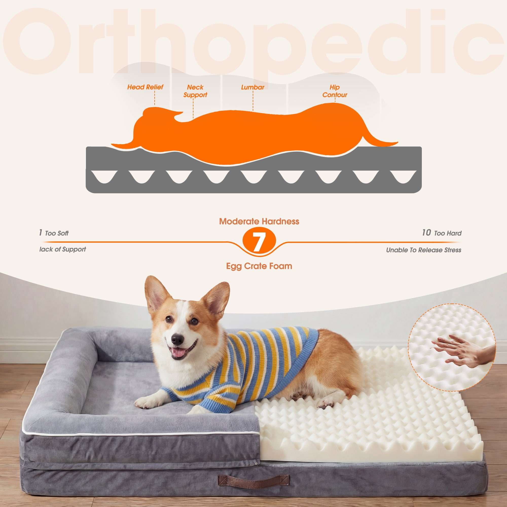 Orthopedic Dog Bed Large Waterproof Pet Sofa Bed Four-Sided Bolster Cushion Dog Couch with Removable Washable Cover,Gray