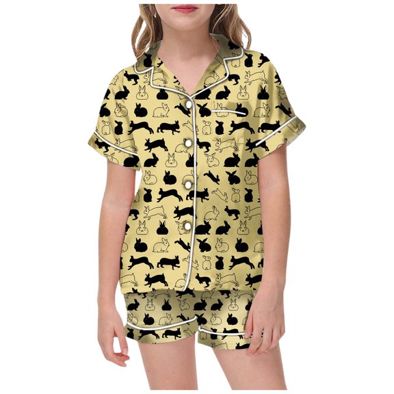 lnmuld Two-Piece Easter DIY Hand Painted Girls Playwear Set Colorful Pajamas for and Daily Comfort Size:2-3 Years