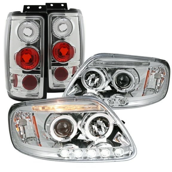 Spec-D Tuning Black R8 Style LED Halo Projector Headlights LED Fog Lamps Compatible with Ford Expedition Left   Right Pair Headlamps Assembly