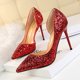 thumbnail image 3 of Zapatos de mujer estilo discoteca sexy delgados para mujer con tacones altos finos boca baja puntiagudos laterales huecos lentejuelas zapatos de mujer individuales, 3 of 5