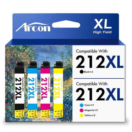 212 XL Ink Cartridges 4 Pack Compatible for Epson 212XL 212 Printer Ink T212 T212XL Combo Pack for WF-2810 WF-2830 WF-2850 XP-2100 XP-3100 XP-3105 XP-4100 XP-4105 (Black, Cyan, Magenta, Yellow)