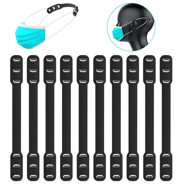 10PCS Extensor de máscara, Gancho de máscara Anti-Apriete Protector de oído Soporte de descompresión Gancho Correa de oreja Accesorio Extensión de oreja Máscara Hebilla Dolor de oído aliviado (Negro) Adepaton MZQ-0076