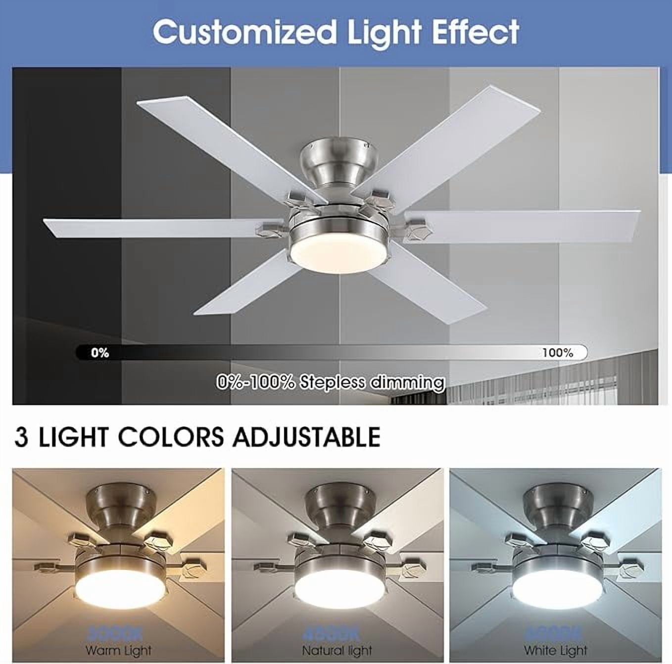 YIOSI 52" Sand Nickel Ceiling Fan with LED Lights, Remote/App Control, Quiet DC Motor, Stylish Design