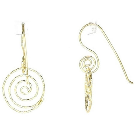 American Designs 14kt Yellow Gold Diamond-Cut Swirly Coil Round Hoop Dangle and Drop Earrings, French Wire
