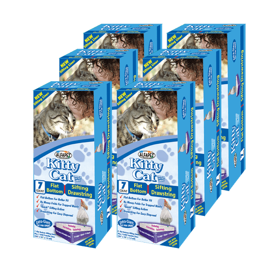 ALFAPET Sifting Flat-Bottom Drawstring Litter Box Liners, 42 Sifters, 6 Cartons