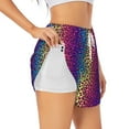 thumbnail image 2 of Disketp Leopard Neon Rainbow Gradient Print Women's Shorts Workout Shorts for Athletic Gym Running Shorts with Phone Pockets Large, 2 of 8