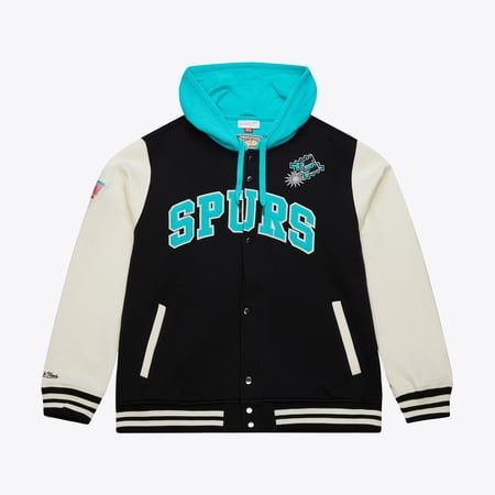 Men s Mitchell & Ness Black San Antonio Spurs Courtside Fleece Full-Snap Jacket
