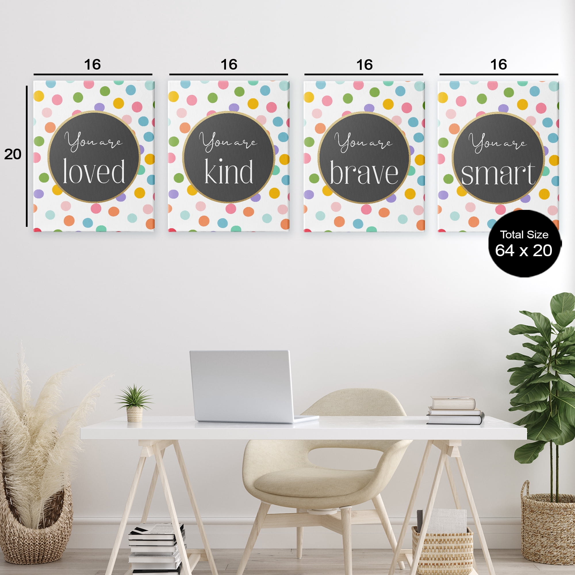 Stupell Industries Polka Dot Affirmations 4 Piece Canvas Wall Art Set, design by Christine Simpson Art