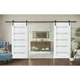 thumbnail image 3 of Sturdy Double Barn Door 48 x 80 inches with Frosted Glass | Quadro 4445 White Silk | Top Mount 13FT Rail Hangers Heavy Set | Solid Panel Interior Doors, 3 of 6