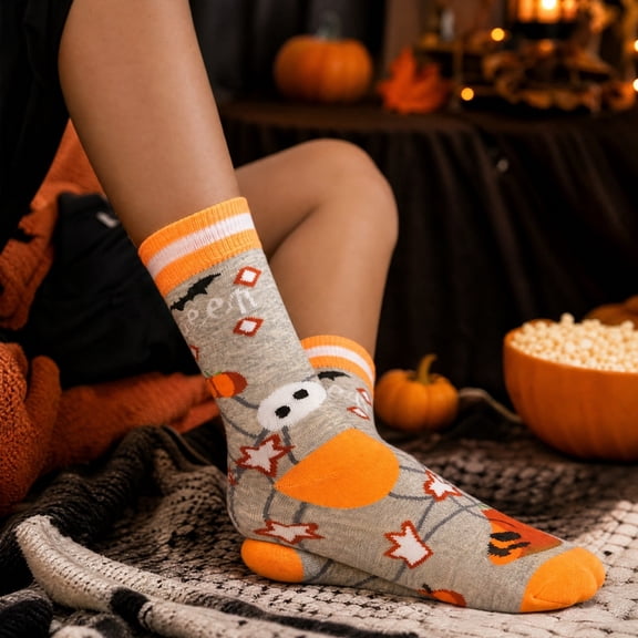 Halloween Socks, Spooky Crew Socks, Pumpkin Socks, Fall Themed Socks, Cute Halloween Gifts, Autumn Novelty Socks, Unisex Holiday Socks, Orange Black Patterned Socks