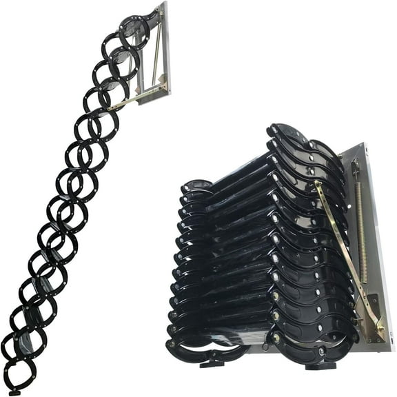 Telescopic Folding Ladder Black Wall-Hung Aluminum Magnesium Models Household