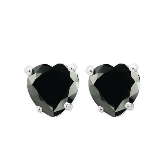 Paris Jewelry 14k White Gold Plated 1/2 Carat Heart Created Black Sapphire Stud Earrings Women