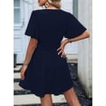 thumbnail image 5 of Women'S Ruched V Neck High Waist Casual Short Sleeve A-Line Dress Navy Blue XXL, 5 of 9