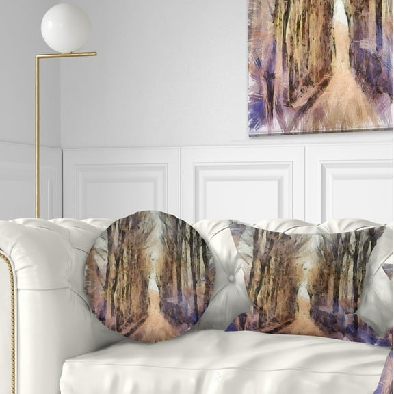 Designart Trees and Road Nature Watercolor - Landscape Printed Throw Pillow - 12x20