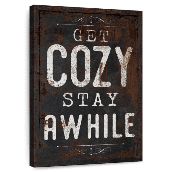 Elephant Stock Get Cozy Typography Wall Art - Vertical Canvas Wall Art - Living Room Wall Decor - Inspirational And Typography Canvas - Brown And White Decor - 8" x 12"