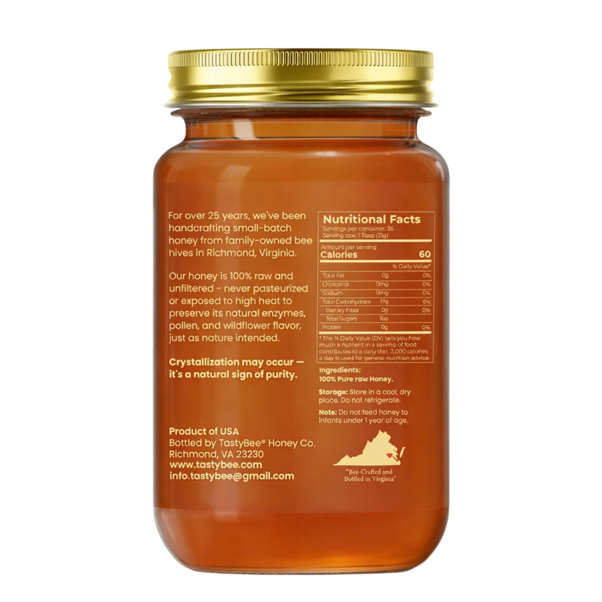 TastyBee 100% Raw Wildflower Honey – Pure, Unfiltered Local Honey 27 oz