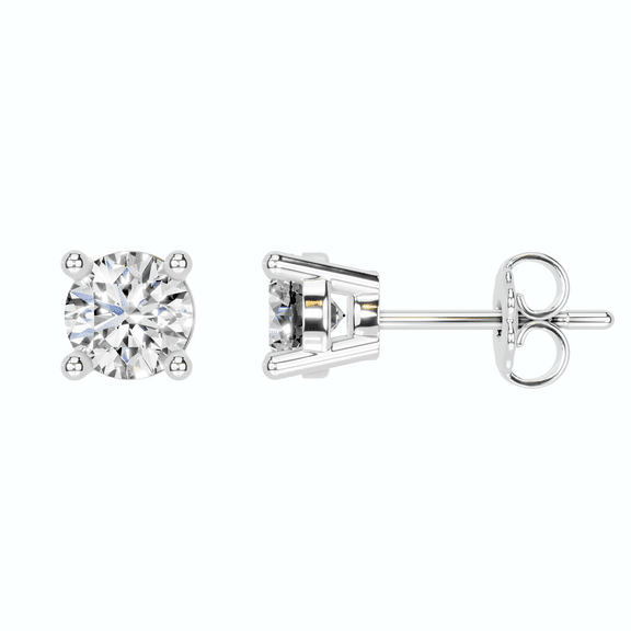 Diamond Club 1 Carat Lab Grown Diamond Round 4-Prong Stud Earrings in 14K White Gold – 6.4mm VS Clarity F Color