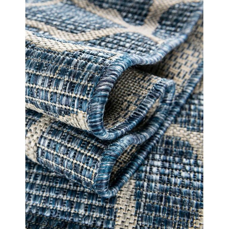 Unique Loom Outdoor Modern Collection Area Rug - Rippling (5' 3" X 8' Rectangle Light Blue/Navy Blue