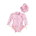 thumbnail image 1 of Toddler Baby Girl Swimsuit One-Piece Long Sleeve Ruffle Floral Print Rash Guard Zipper Bathing Suit, 1 of 6
