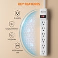 thumbnail image 5 of DEWENWILS 2-Pack 6-Outlet Power Strip, 500 Joules Surge Protector Power Strip, White, 5 of 5