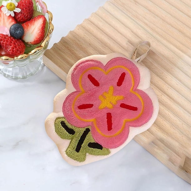Toalla de mano de flores con bucle colgante, tela de limpieza de toallas pequeñas, toalla de manual de coral espesa absorbente para apartamento para Rojo