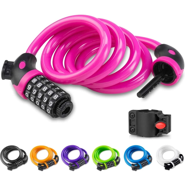 Bike Lock with 5-Digit Code Bicycle Lock Combination Cable Lock Lightweight & Security Bike Chain Lock for Bicycle, Mountain Bike, Scooter