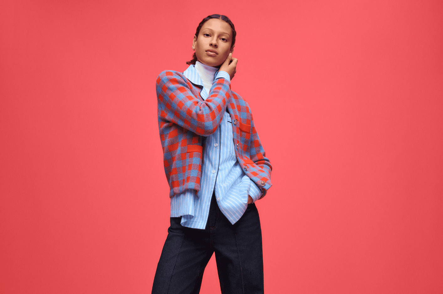 Free Assembly Women's Plaid Cardigan Sweater with Double Welt Pockets, Midweight, Sizes XS-XXL