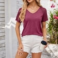 thumbnail image 2 of Raeneomay Cap Sleeve Tops for Women Patchwork Mesh Short Sleeved Top Solid Color Casual Loose T-Shirt, 2 of 6