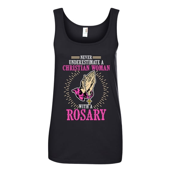 Ladies Never Underestimate A Christian Woman With A Rosary Sleeveless Tank Tops