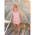 thumbnail image 6 of BemeyourBBs Toddler Baby Girl Swimsuit Infant Bathing Suit 3 Pieces Heart Dot Plaid Cow Skin Swimsuits Bow Tank Top with Ruffle Shorts Set Sun Hat Swimwear Summer Beach Wear, 6 of 9