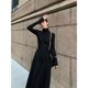 thumbnail image 4 of Vestido de punto negro de alto grado para mujer, temperamento de estilo francés, cuello alto gris, otoño e invierno, nuevo, 4 of 5