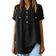 thumbnail image 2 of MaFYtyTPR Women's Cotton Linen Tops Spring Summer V-Neck Pullover Button Short Sleeved Loose T-Shirts Black S, 2 of 5