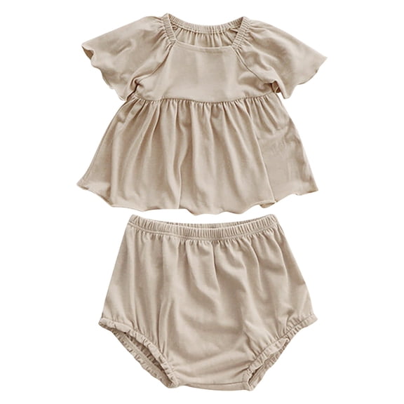 YunPes Baby Girl Summer Doll Shirt Bread Shorts Plain Color Simple Suit Wear At Home and Out for 0-18 Months