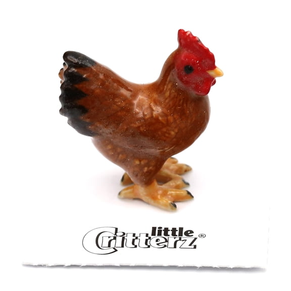 Little Critterz Red Hen "Toby" Hand-painted - Home Decor Animal Birthday Gift Decorative Figurine - Miniature Porcelain Figurine