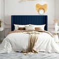thumbnail image 3 of Einfach Upholstered Bed Frame with Wingback Headboard, Vertical Tufted, Velvet Finish, Full, Blue, 3 of 8